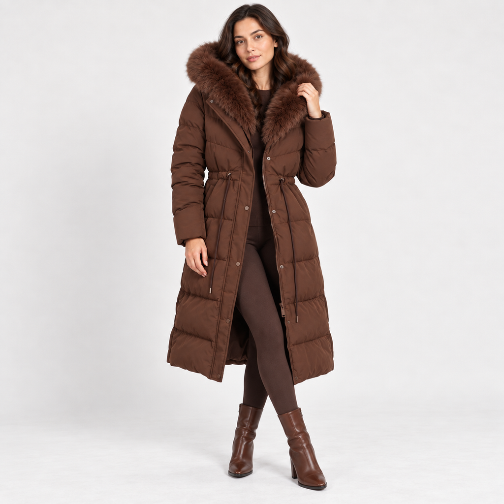 Evelise | Cosy Duvet Coat for Women with Longline Puffer Shape & Faux-Fur Hood