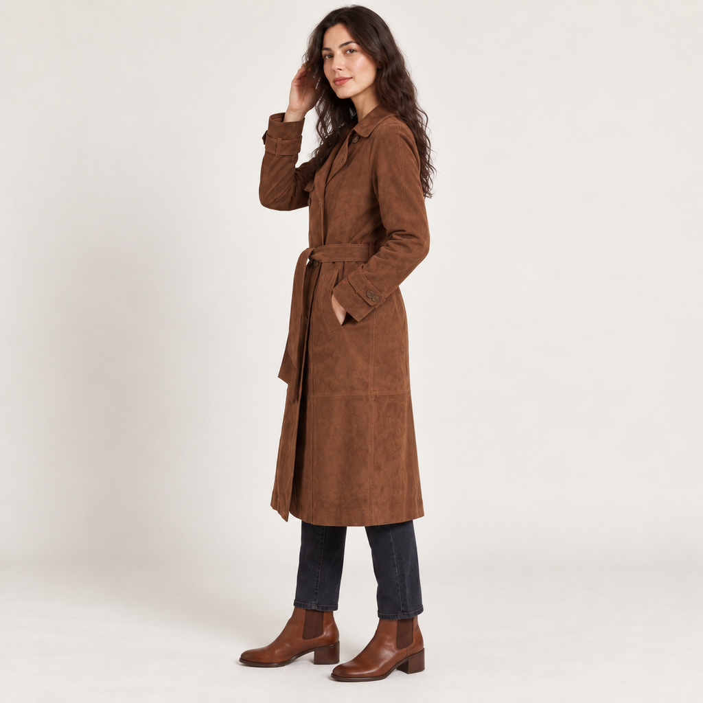 Sarah | Elegant Women’s Suede Trench Coat