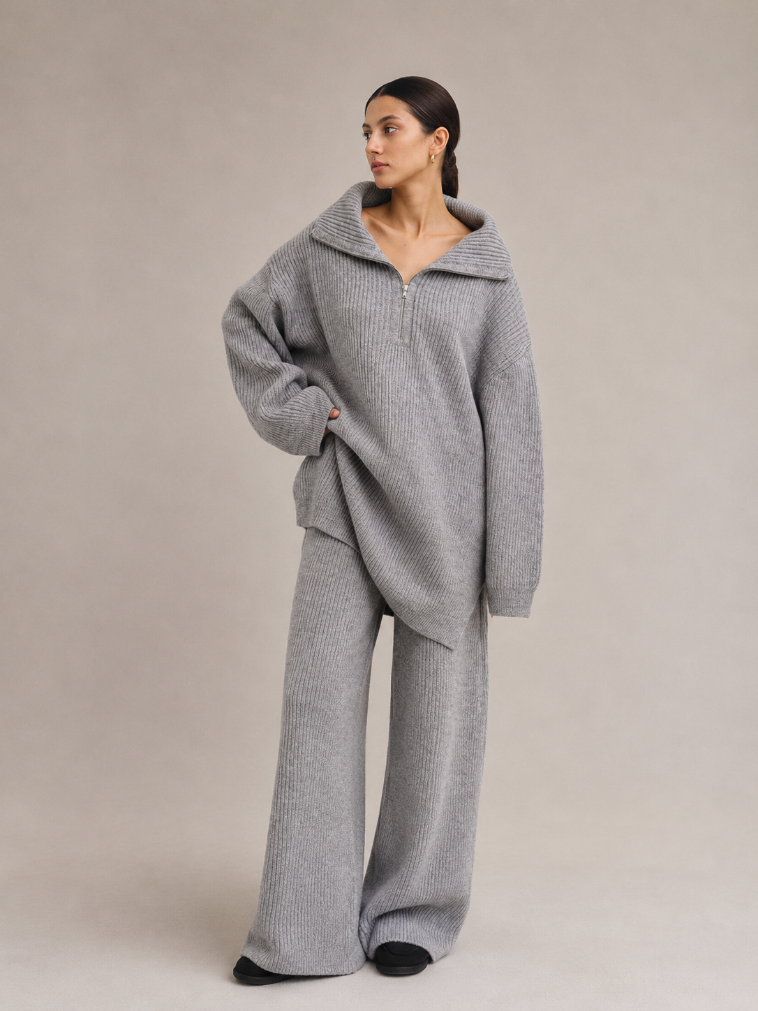 Odette | Knit Set with High Collar & Zip Detail