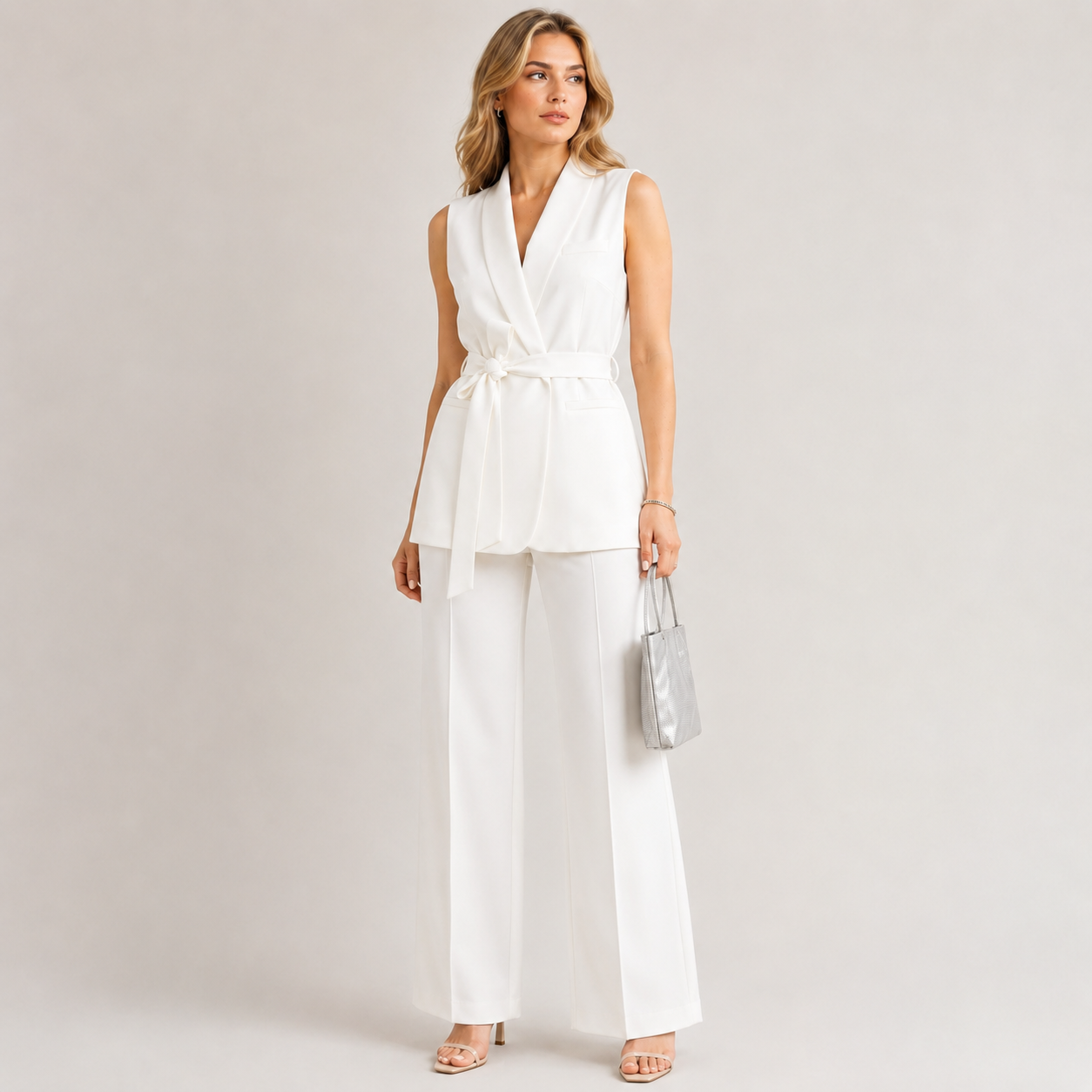 Odalys – Belted Sleeveless Blazer & Wide Leg Trouser Set