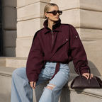Marceline – Women's Burgundy Bomber Jacket with Stand Collar
