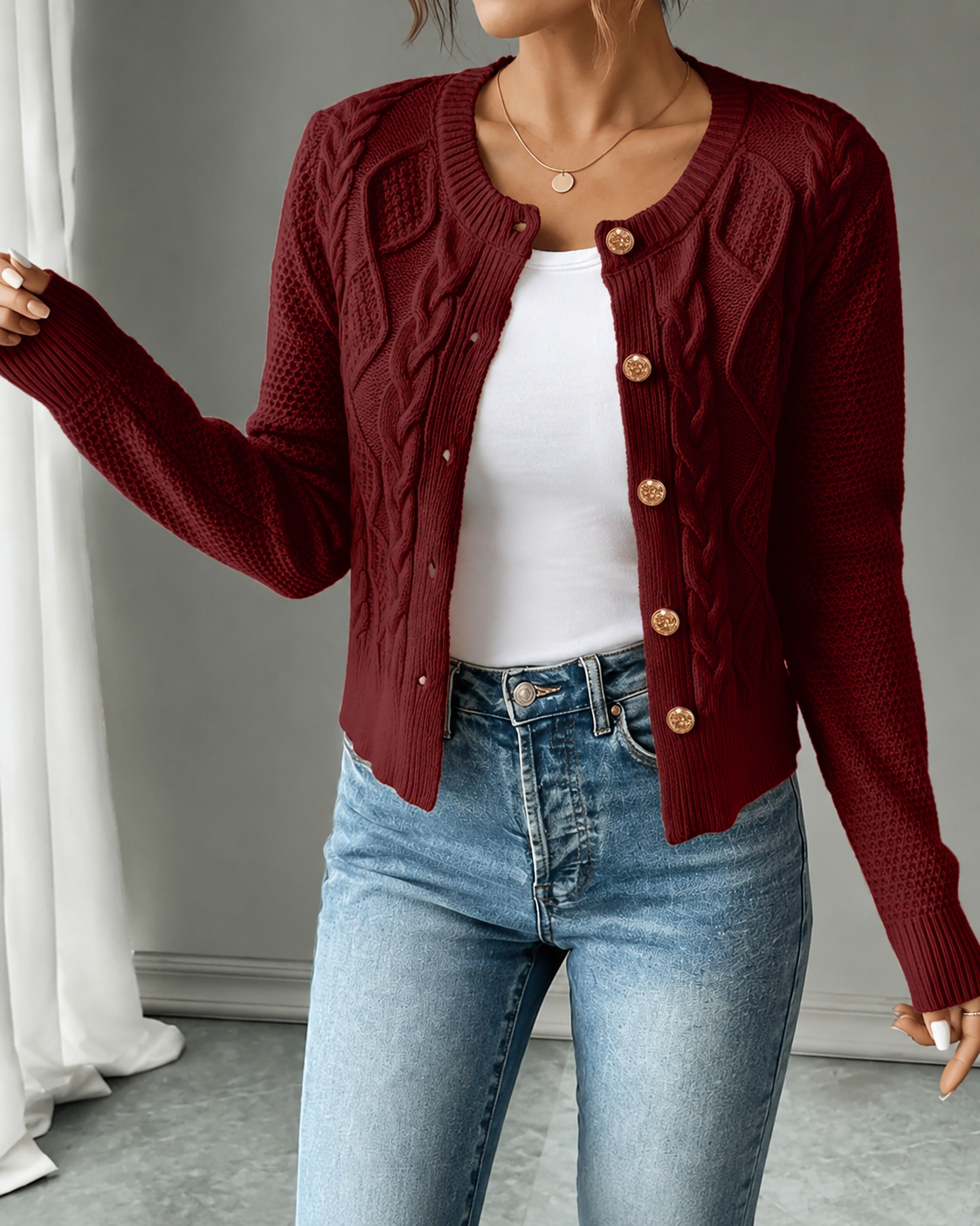 Cecilia | Cable-Knit Button-Front Cardigan for Women