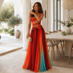 Rosalind – Strapless Block-Print Maxi Dress for Summer Evenings