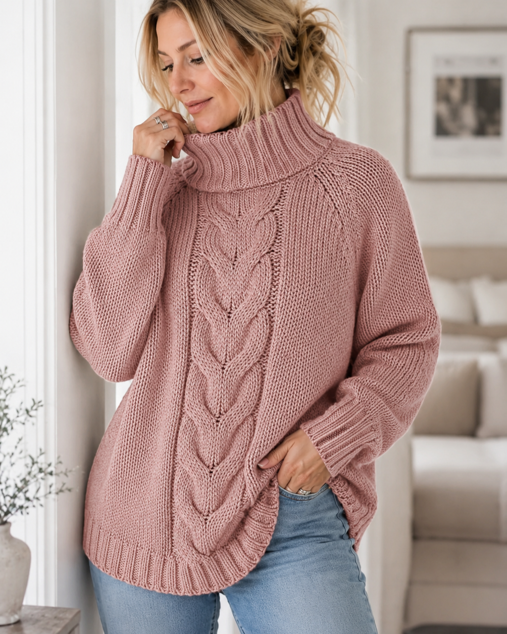 Marguerite | Cable-Knit High-Neck Sweater for Women