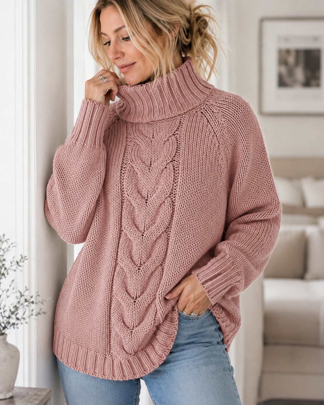 Marguerite | Cable-Knit High-Neck Sweater for Women