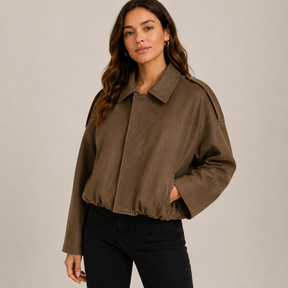 Odalys | Oversized Faux Suede Bomber Jacket for Women