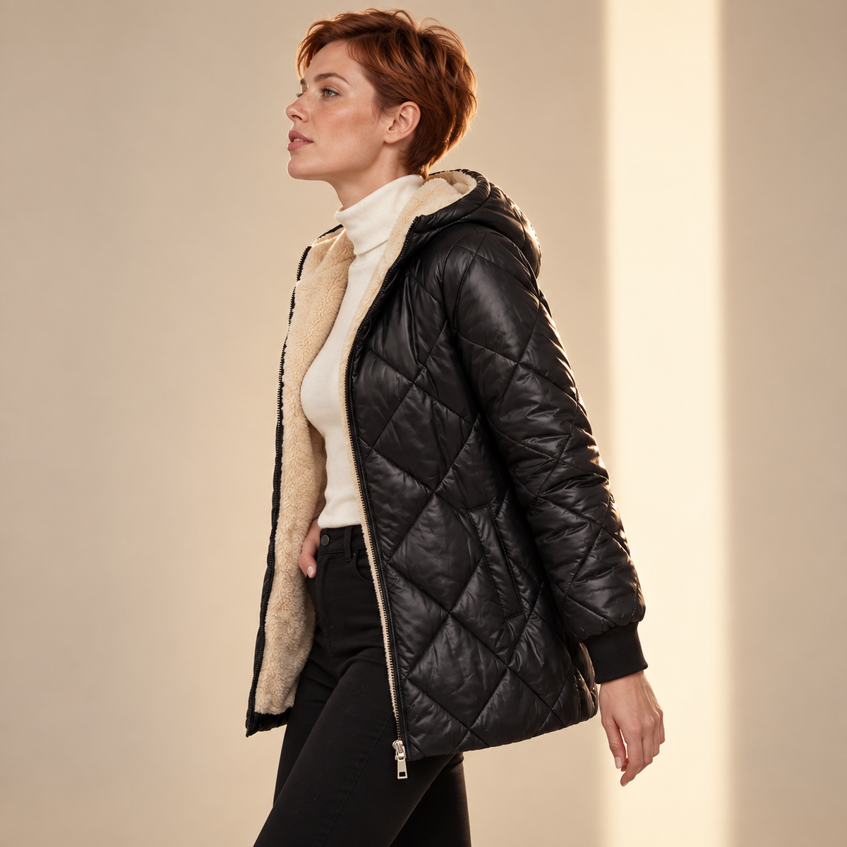 Isabeau | Cosy Quilted Jacket for Women with Hooded Mid-Length Shape