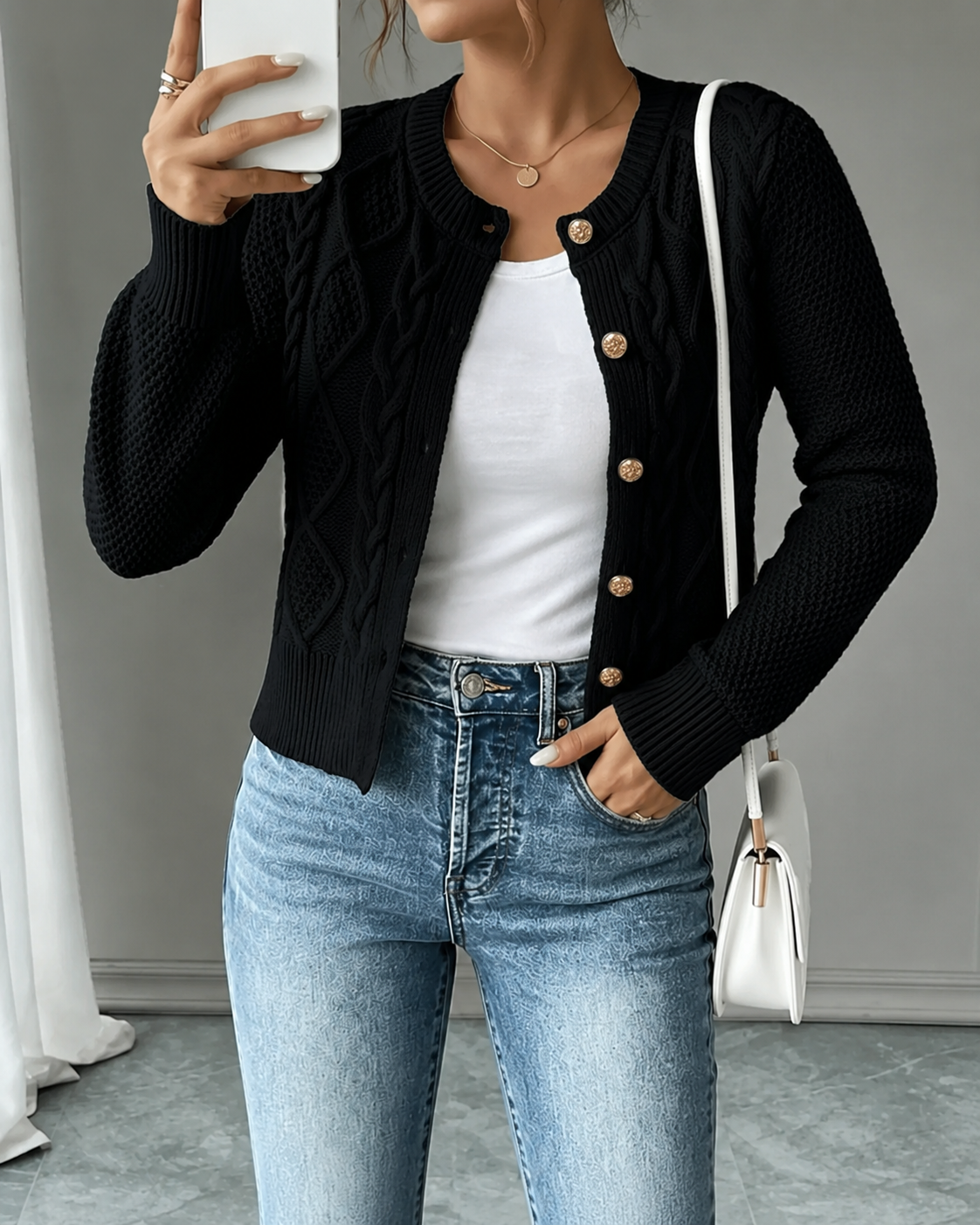 Cecilia | Cable-Knit Button-Front Cardigan for Women