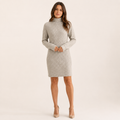 Céleste – Women's Beige Ribbed Turtleneck Jumper Dress