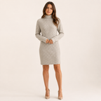 Céleste – Women's Beige Ribbed Turtleneck Jumper Dress