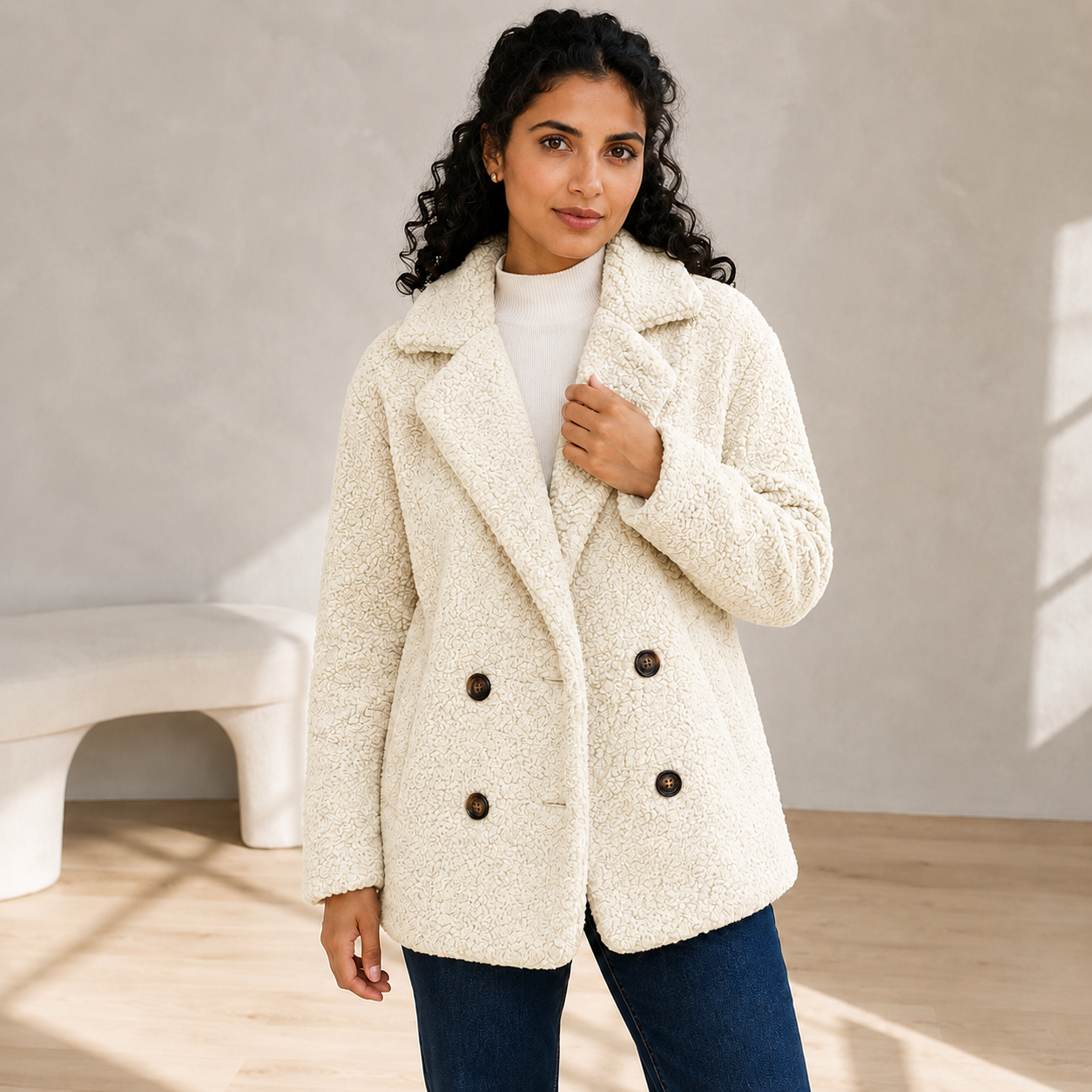 Verity | Cosy Borg Coat with Notched Lapel for Women
