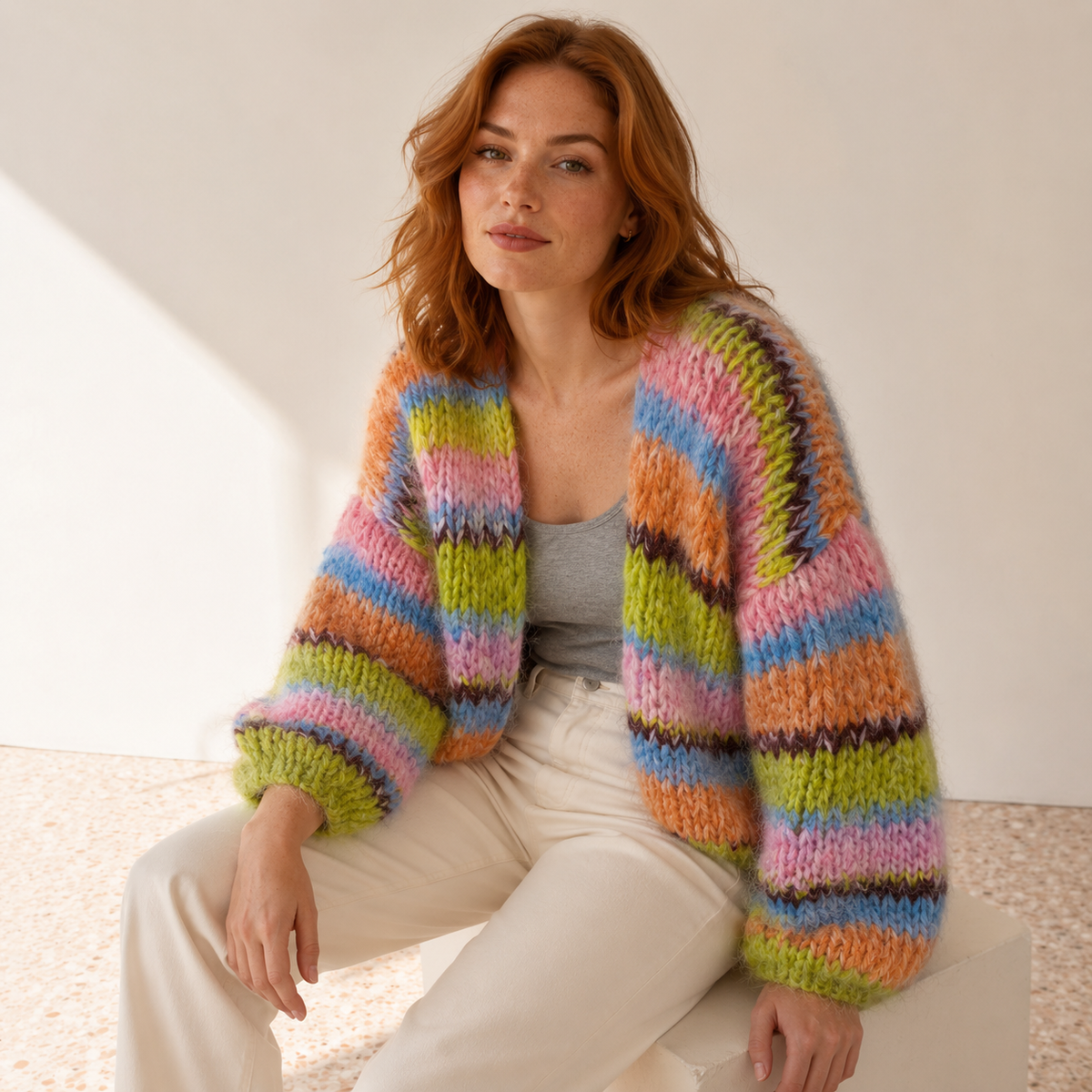 Zelie | Chic Chunky Knit Cardigan for Women with Multicolour Stripes