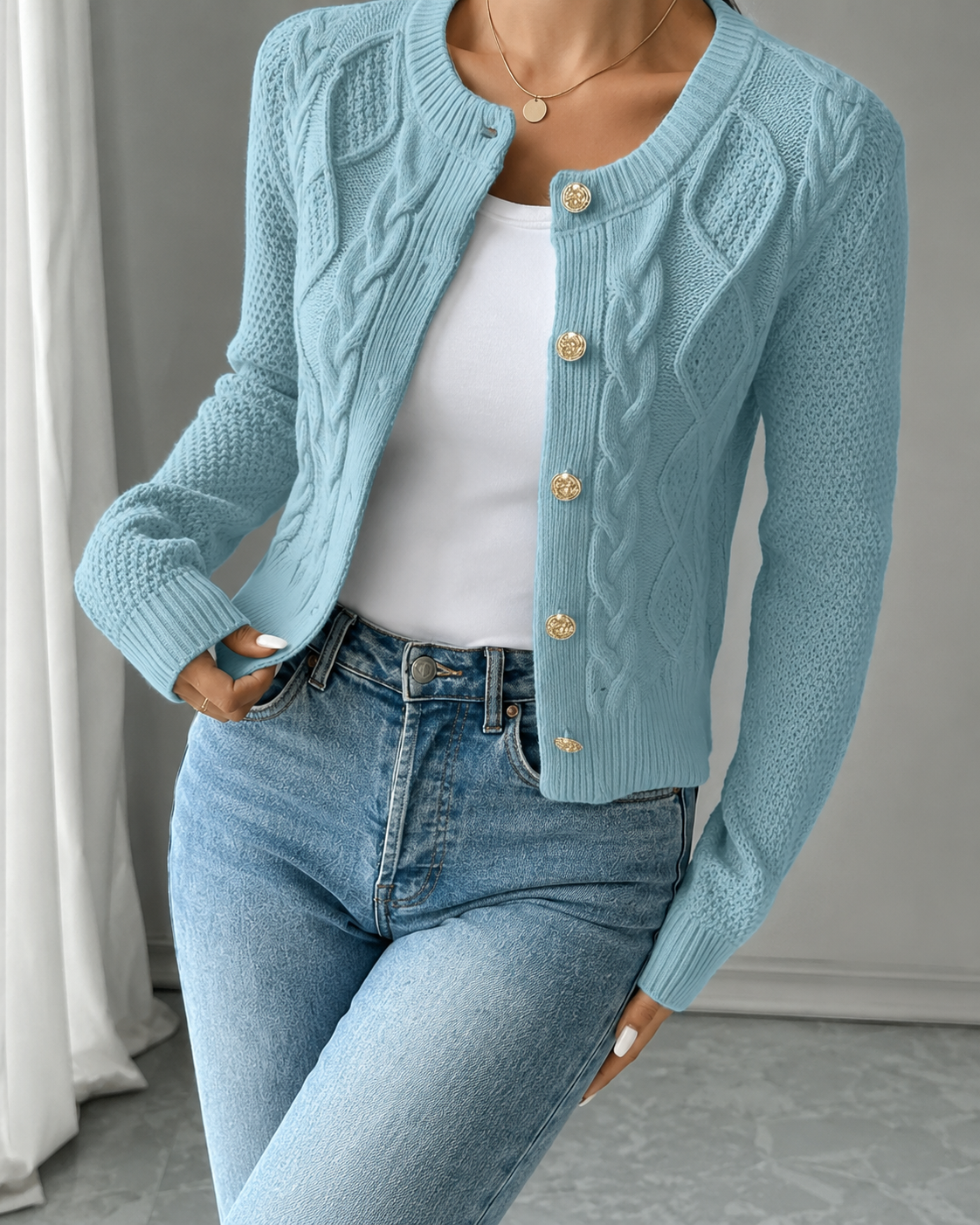 Cecilia | Cable-Knit Button-Front Cardigan for Women