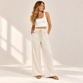 Elowise | Effortless Wide Leg Trousers for Women with Striped Drawstring Waist