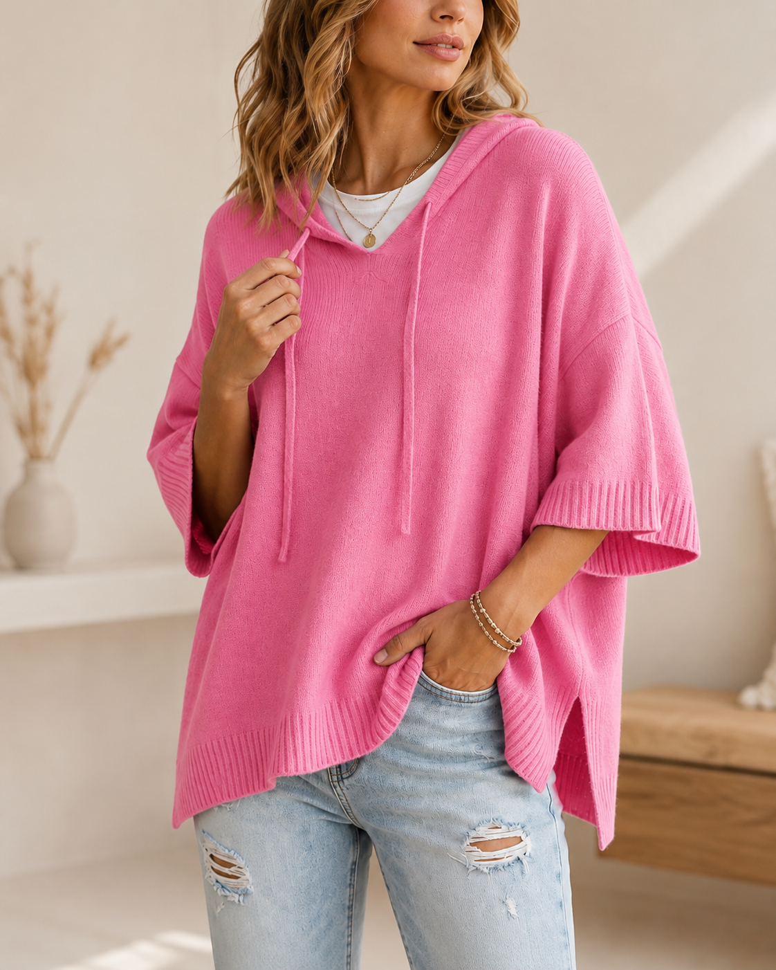 Josephine | Relaxed Hooded Jumper with 3/4 Sleeves