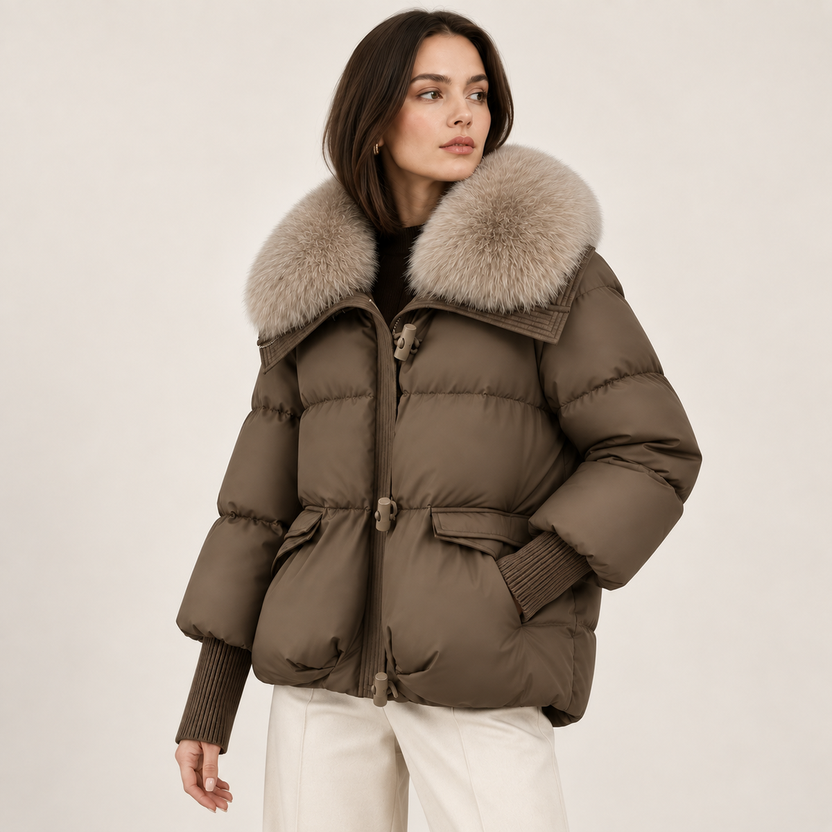 Margaux | Faux Fur Collar Jacket with Ribbed Sleeves