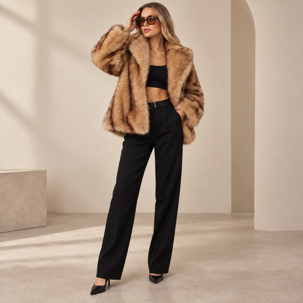 Rona | Elegant Women’s Faux Fur Coat with Wide Lapel Collar