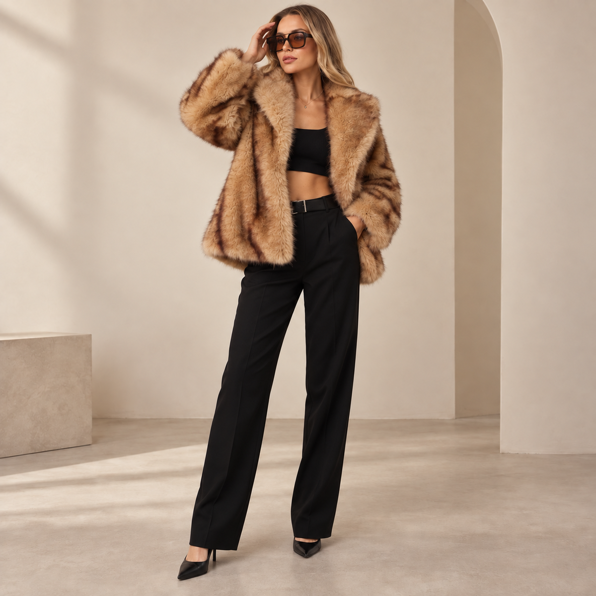 Rona | Elegant Women’s Faux Fur Coat with Wide Lapel Collar