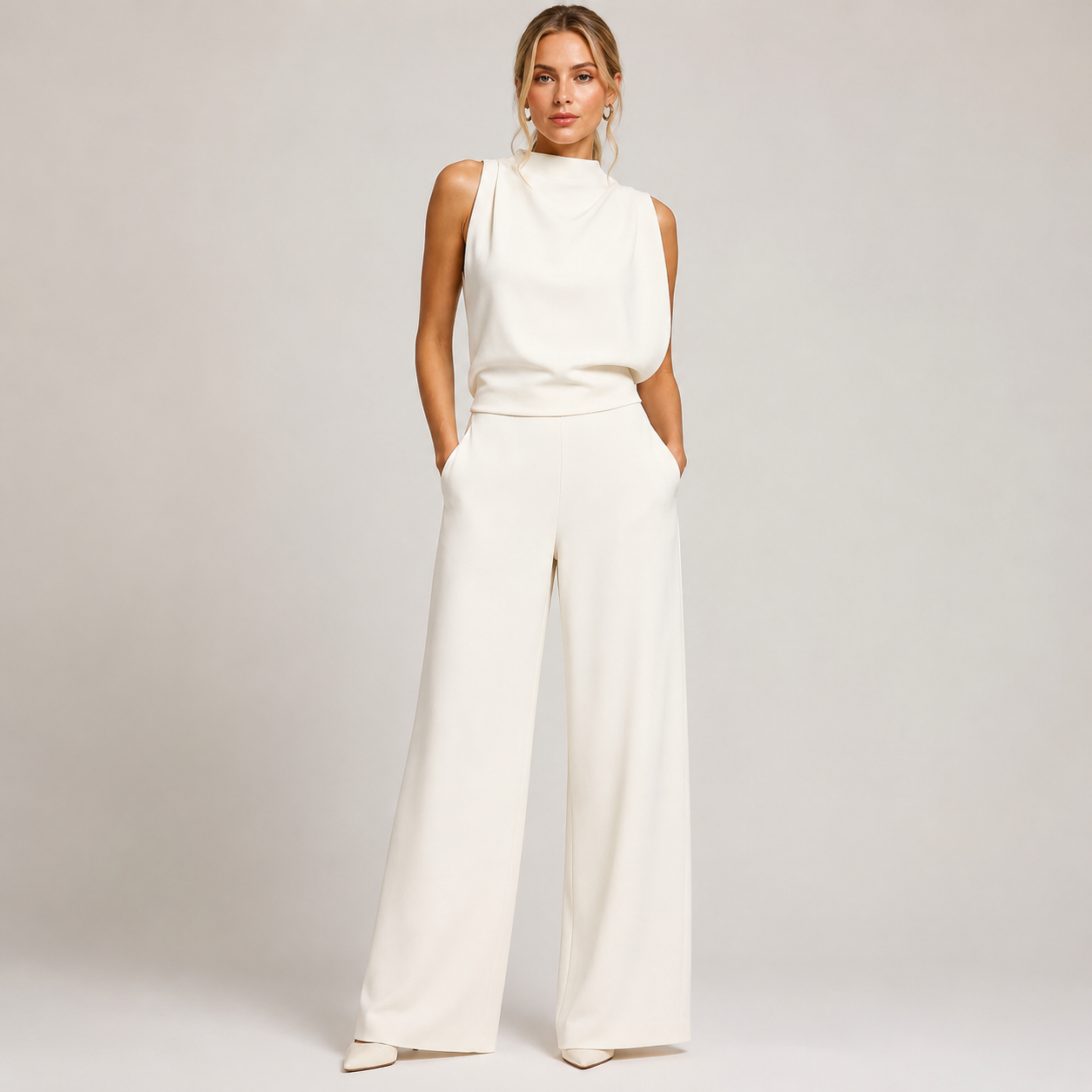 Odalys – Sleeveless High Neck Jumpsuit with Wide Legs