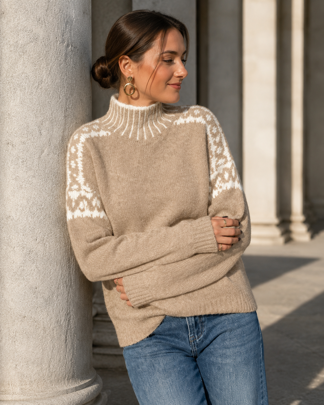 Fenella | Cosy High-Neck Patterned Jumper for Women