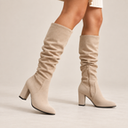 Aureline | Chic Knee High Boots for Women with Pleated Shape & Block Heel