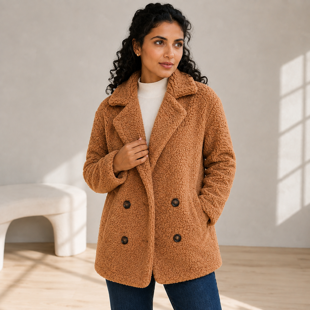 Verity | Cosy Borg Coat with Notched Lapel for Women
