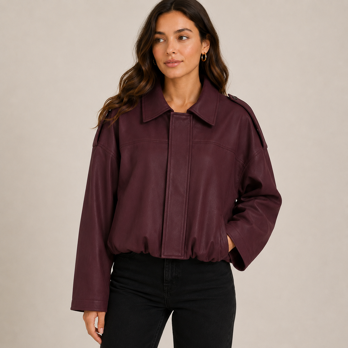 Odalys | Oversized Faux Suede Bomber Jacket for Women