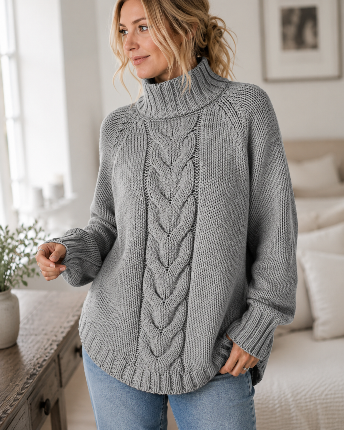 Marguerite | Cable-Knit High-Neck Sweater for Women