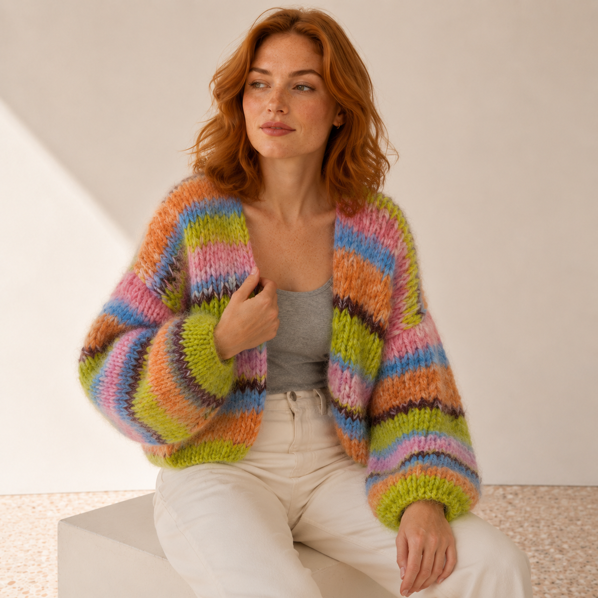 Zelie | Chic Chunky Knit Cardigan for Women with Multicolour Stripes