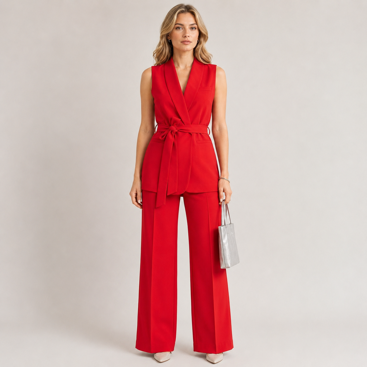 Odalys – Belted Sleeveless Blazer & Wide Leg Trouser Set
