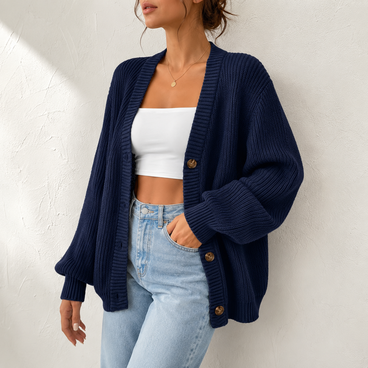 Wilhelmina | Relaxed Fit Ribbed Cardigan for Women