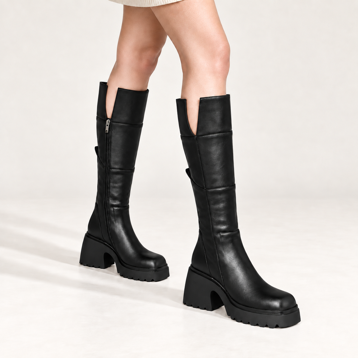 Roselise | Chic Wide Calf High Boots for Women with Chunky Square Heel