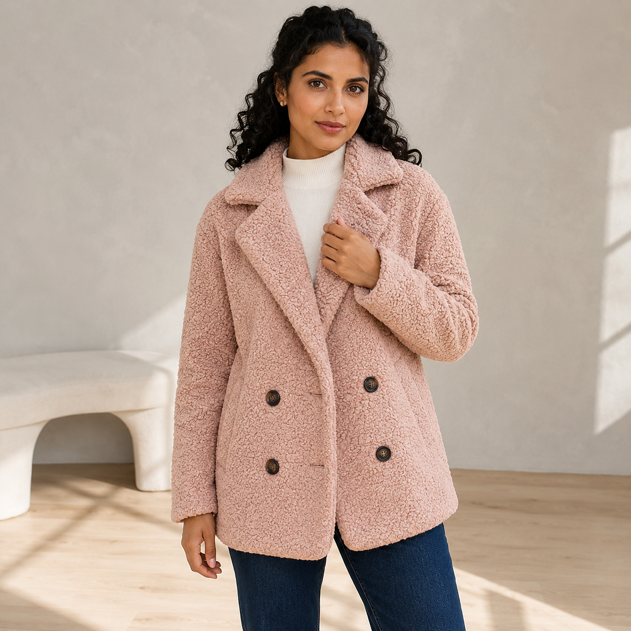 Verity | Cosy Borg Coat with Notched Lapel for Women