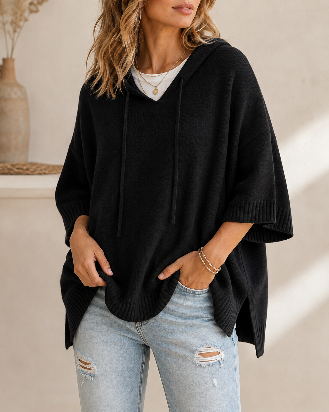 Josephine | Relaxed Hooded Jumper with 3/4 Sleeves