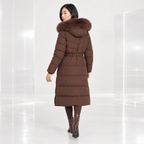 Celestine | Elegant Puffer Coat for Women with Longline Shape & Faux-Fur Hood