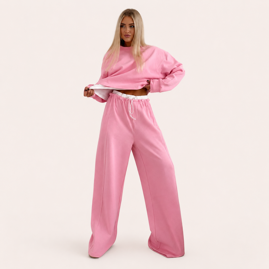 Sienna | Comfy Cropped Sweatshirt Set with Wide Pants