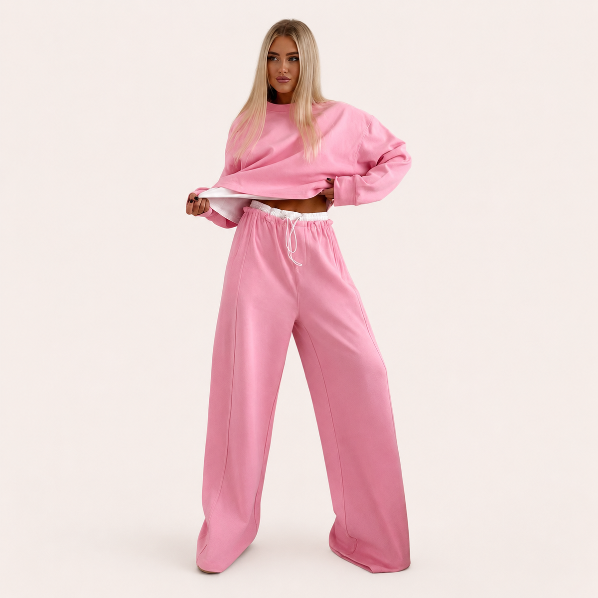 Sienna | Comfy Cropped Sweatshirt Set with Wide Pants