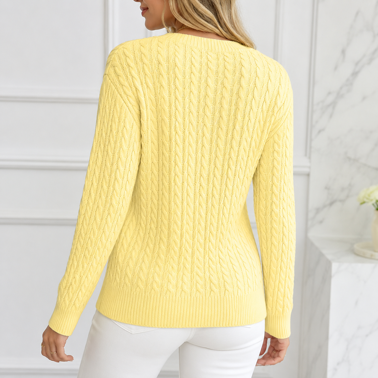 Anouk | Relaxed Cable-Knit Round Neck Sweater for Women
