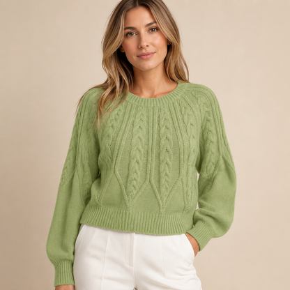 Wilhelmina – Women's Khaki Wide-Sleeve Cable Knit Jumper