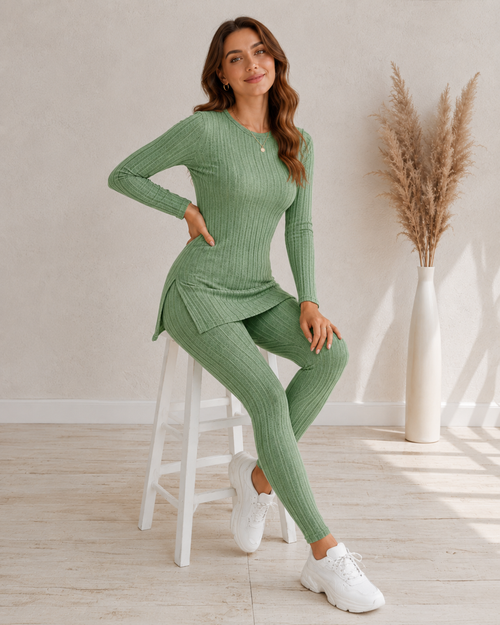 Adalyn | Relaxed Ribbed Top & Tapered Trouser Set