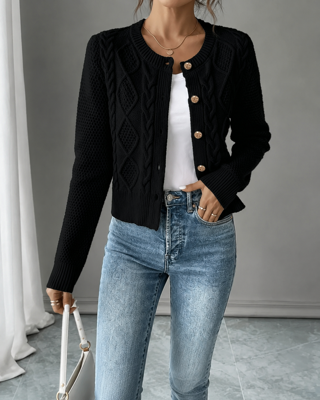 Cecilia | Cable-Knit Button-Front Cardigan for Women