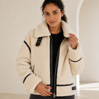 Ines | Cosy Teddy Bear Jacket for Women with Black Accents