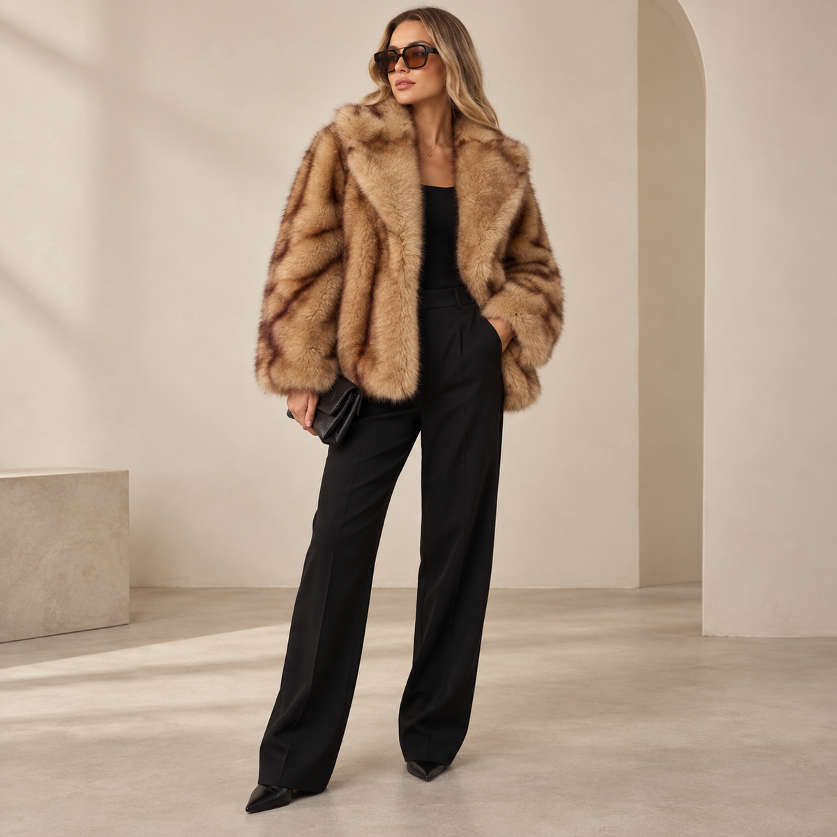 Rona | Elegant Women’s Faux Fur Coat with Wide Lapel Collar