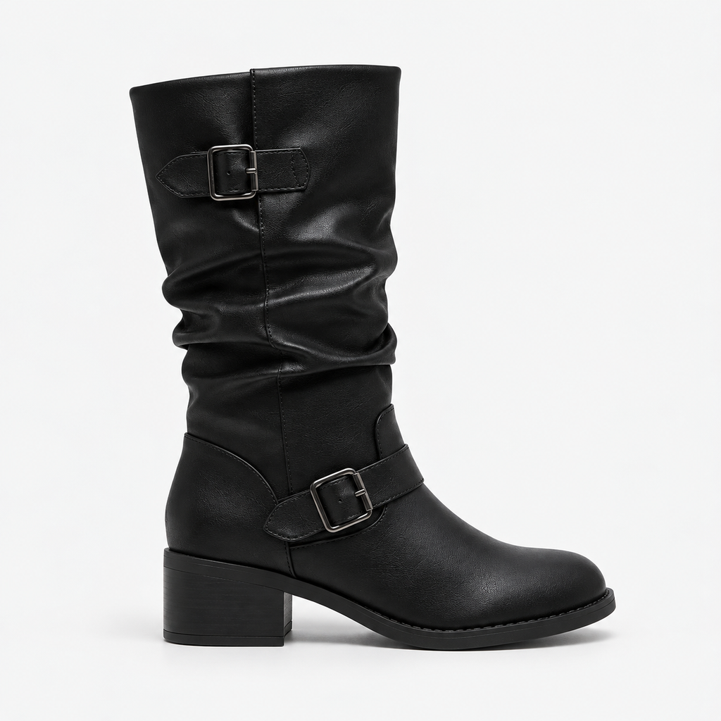 Velisse | Chic Knee High Boots for Women with Heel & Statement Buckle Detail
