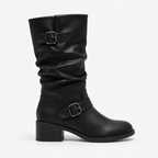 Velisse | Chic Knee High Boots for Women with Heel & Statement Buckle Detail