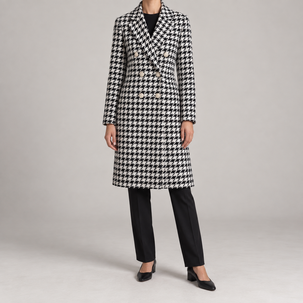 Cressida | Timeless Houndstooth Coat for Women with Double-Breasted Front