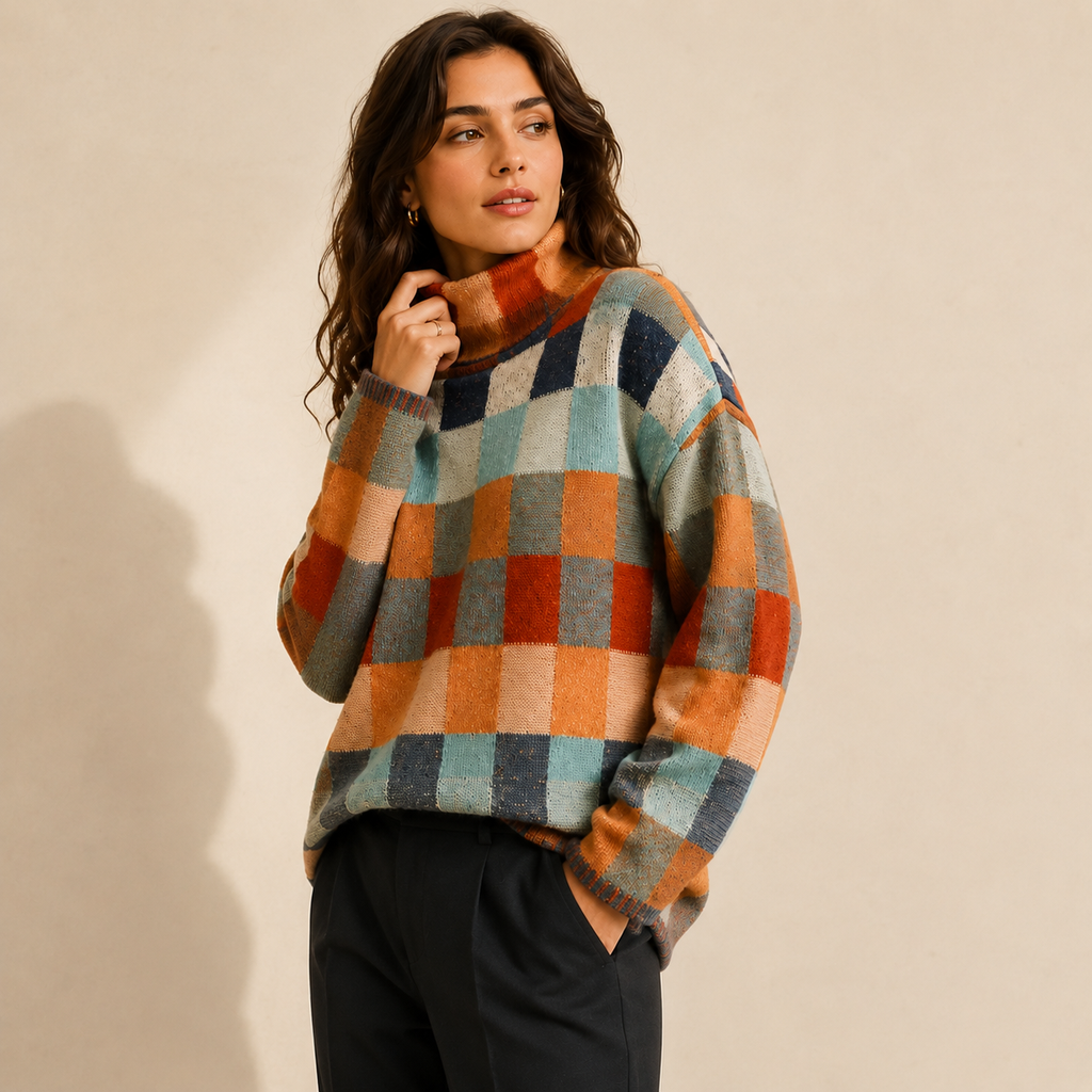 Aveline | Oversized Checkered Turtleneck Knitwear for Women