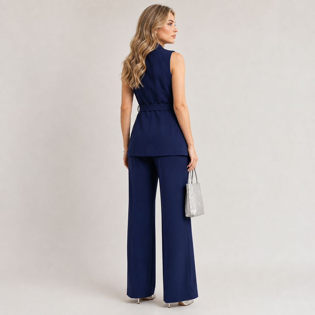 Odalys – Belted Sleeveless Blazer & Wide Leg Trouser Set