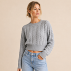 Fern – Women's Grey Fitted Cable Knit Jumper