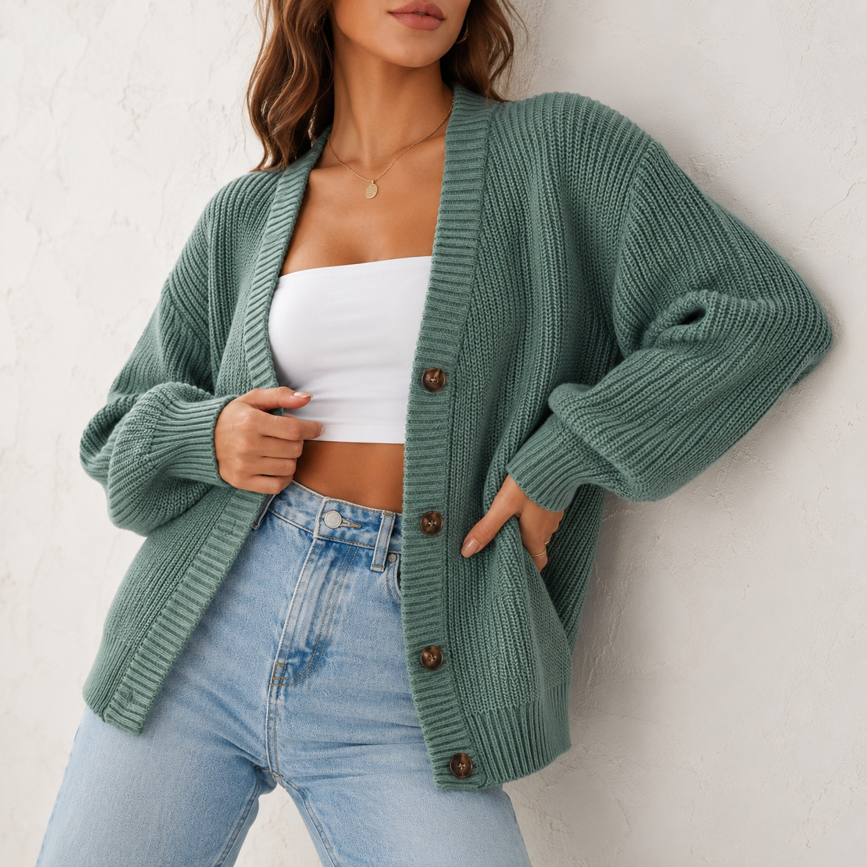 Wilhelmina | Relaxed Fit Ribbed Cardigan for Women